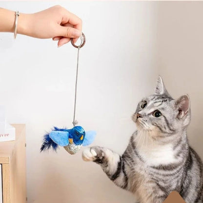 Interactive Bird Cat Teaser Toy with Catnip Sounding Wall Hanging Chasing Toy for Indoor Cats