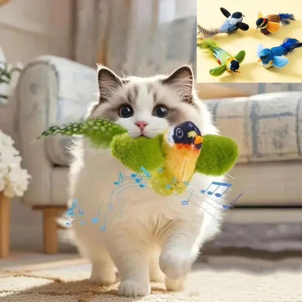 Interactive Bird Cat Teaser Toy with Catnip Sounding Wall Hanging Chasing Toy for Indoor Cats