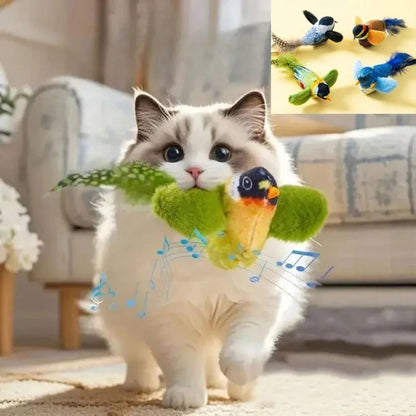 Interactive Bird Cat Teaser Toy with Catnip Sounding Wall Hanging Chasing Toy for Indoor Cats