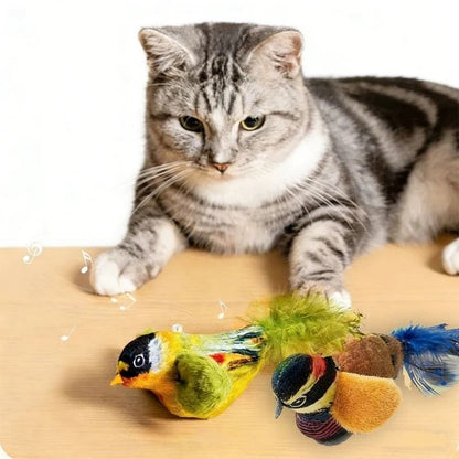 Interactive Bird Cat Teaser Toy with Catnip Sounding Wall Hanging Chasing Toy for Indoor Cats