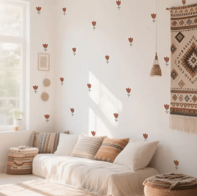 Boho Flower Wall Stickers for Girls Bedroom Nursery and Living Room Decor