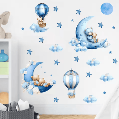Watercolor Bear Hot Air Balloon Wall Stickers for Baby Nursery and Kids Room Decor