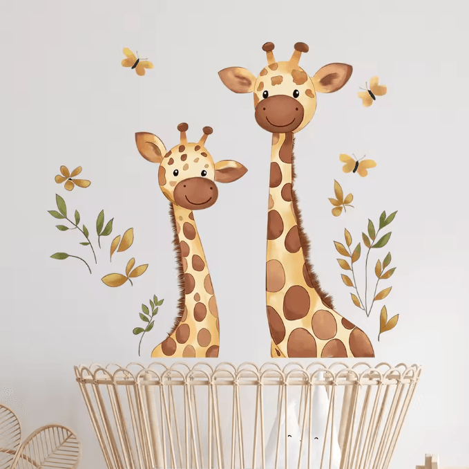 Two Giraffe Wall Stickers for Kids Bedroom Nursery and Daycare Decor