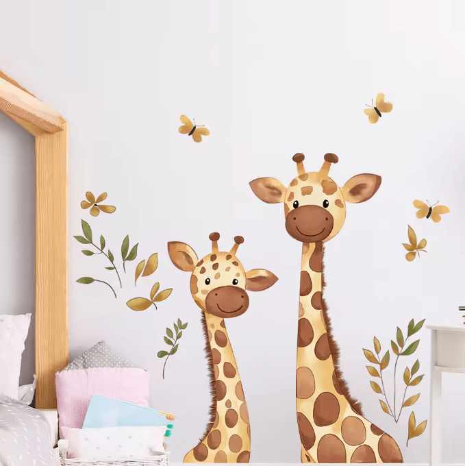 Two Giraffe Wall Stickers for Kids Bedroom Nursery and Daycare Decor