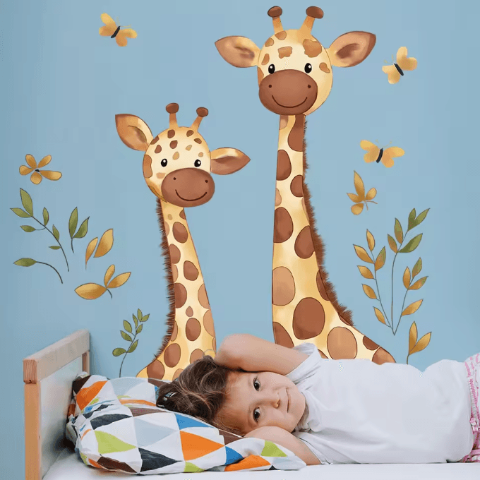 Two Giraffe Wall Stickers for Kids Bedroom Nursery and Daycare Decor