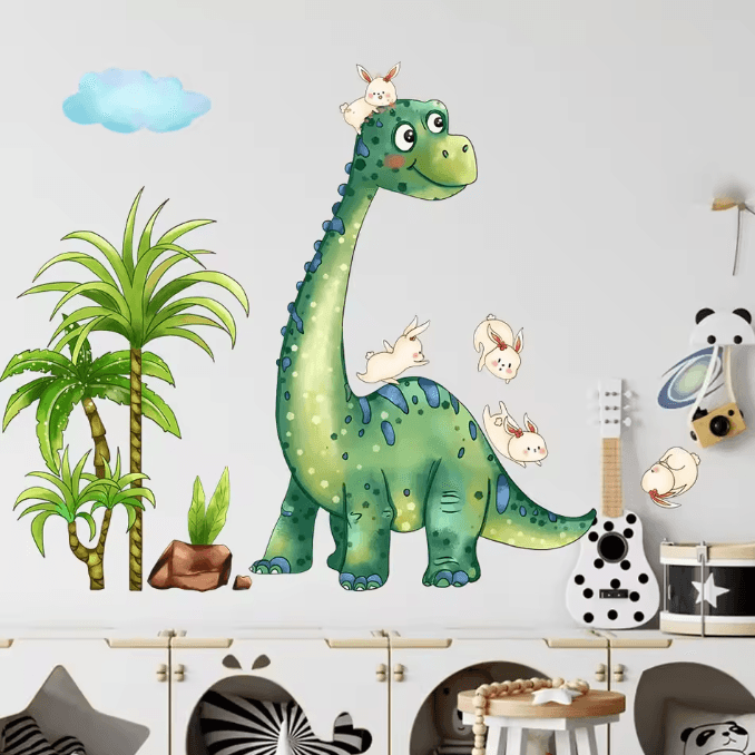 Green Dinosaur and Rabbit Wall Stickers for Kids Bedroom and Living Room Decor
