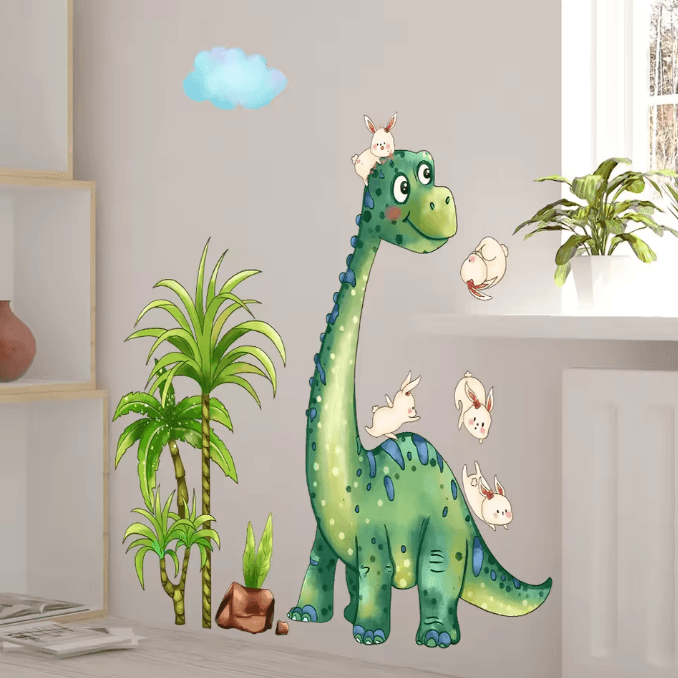 Green Dinosaur and Rabbit Wall Stickers for Kids Bedroom and Living Room Decor
