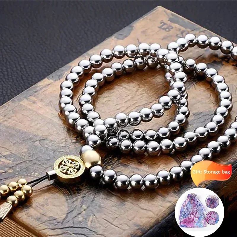 Tactical Steel Bead Bracelet Necklace – Stainless Steel Buddha Beads EDC Survival Accessory