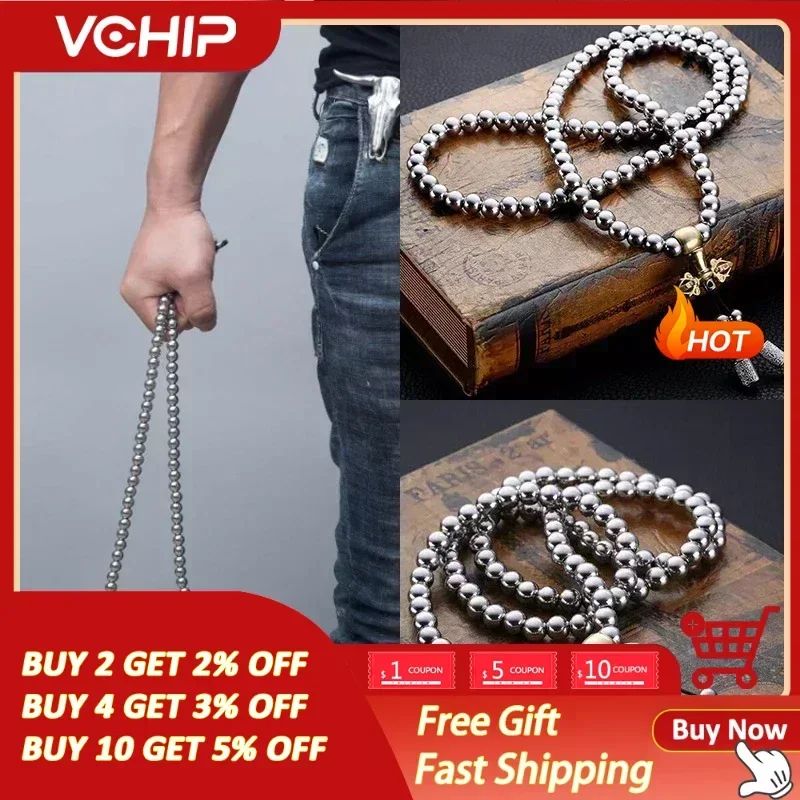 Stainless Steel Buddha Bead Necklace – Titanium Style EDC Fashion Chain Outdoor Accessory