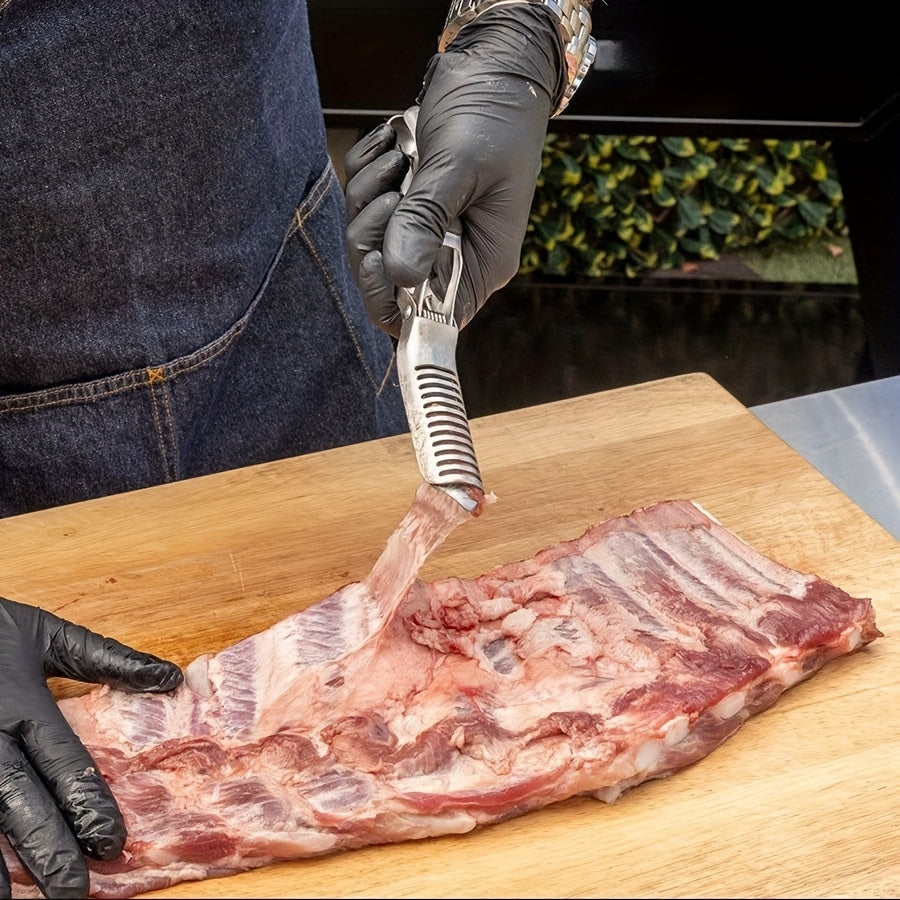 Professional BBQ Rib Skinner Heavy Duty bbq rib membrane remover & stainless steel rib prep tool with Ergonomic Grip