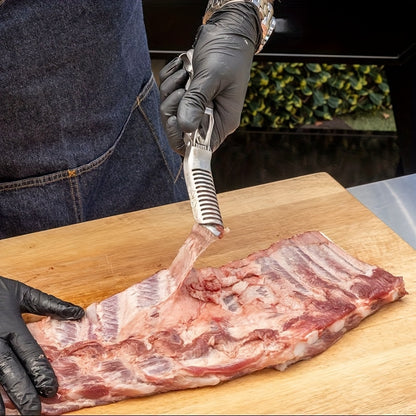 Professional BBQ Rib Skinner Heavy Duty bbq rib membrane remover & stainless steel rib prep tool with Ergonomic Grip