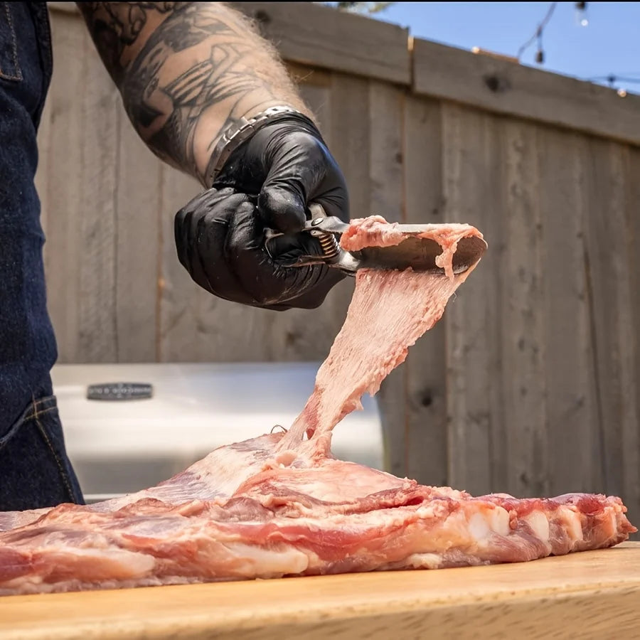 Professional BBQ Rib Skinner Heavy Duty bbq rib membrane remover & stainless steel rib prep tool with Ergonomic Grip