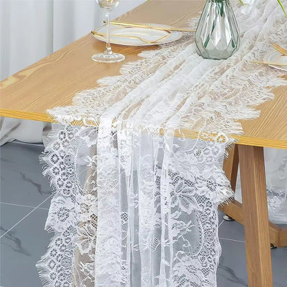 Rustic Lace Table Runner with Rose Embroidery for Wedding & Party Decor