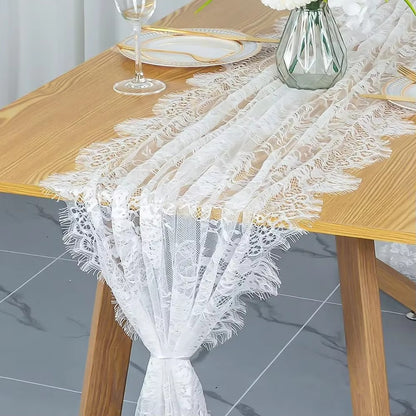 Rustic Lace Table Runner with Rose Embroidery for Wedding & Party Decor