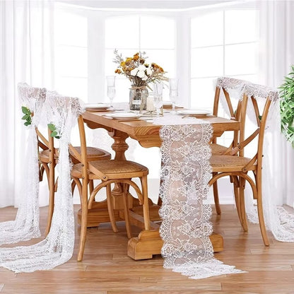 Rustic Lace Table Runner with Rose Embroidery for Wedding & Party Decor
