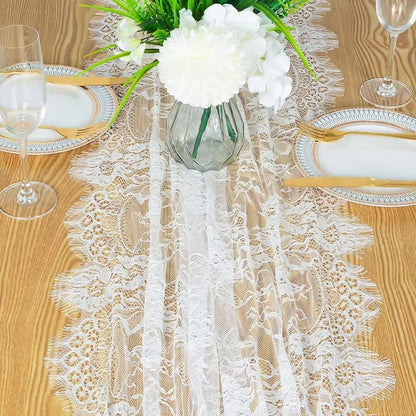 Rustic Lace Table Runner with Rose Embroidery for Wedding & Party Decor