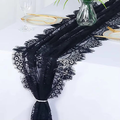 Rustic Lace Table Runner with Rose Embroidery for Wedding & Party Decor