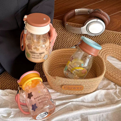 StarrySip Glass Water Bottle with Straw Leakproof Iced Coffee & Matcha Tumbler