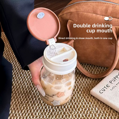 StarrySip Glass Water Bottle with Straw Leakproof Iced Coffee & Matcha Tumbler