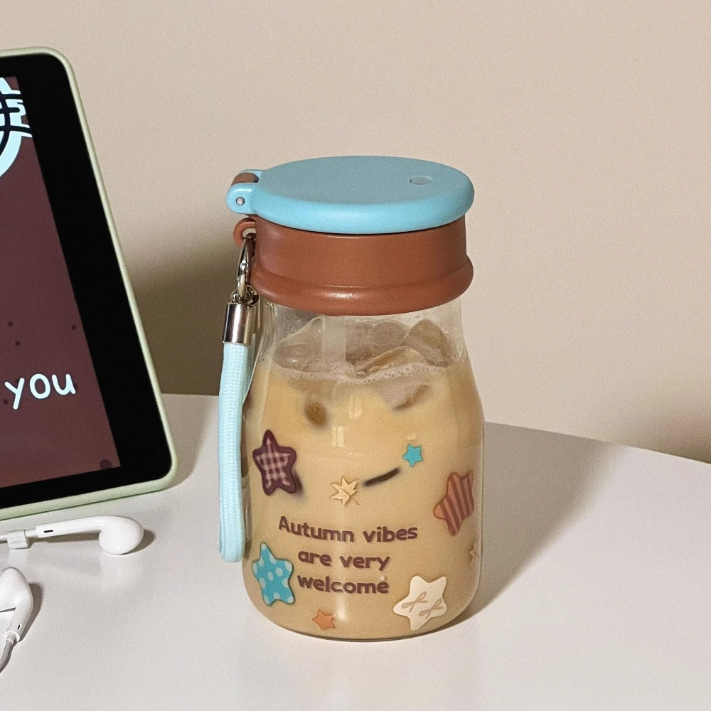 StarrySip Glass Water Bottle with Straw Leakproof Iced Coffee & Matcha Tumbler
