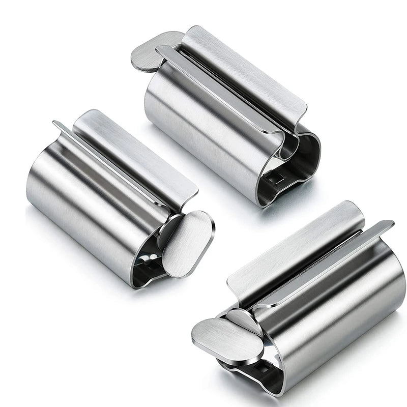 Stainless Steel Toothpaste Dispenser & Bathroom Organizer Rack Set