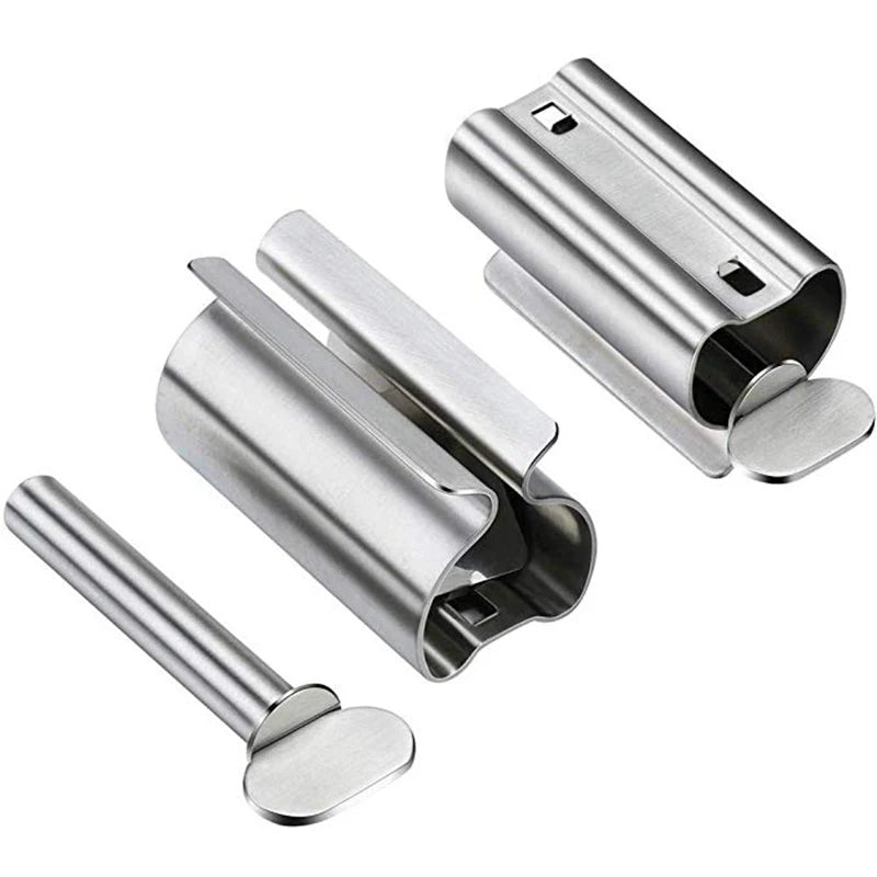 Stainless Steel Toothpaste Dispenser & Bathroom Organizer Rack Set