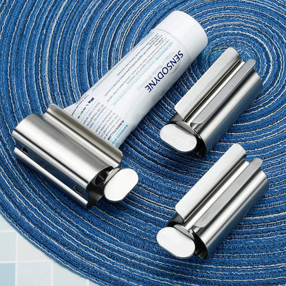 Stainless Steel Toothpaste Dispenser & Bathroom Organizer Rack Set