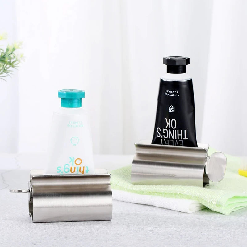 Stainless Steel Toothpaste Dispenser & Bathroom Organizer Rack Set