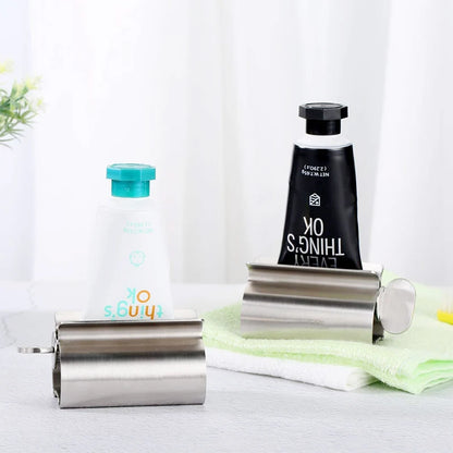 Stainless Steel Toothpaste Dispenser & Bathroom Organizer Rack Set