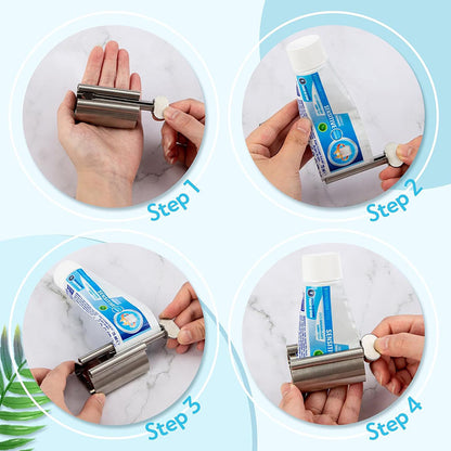 Stainless Steel Toothpaste Dispenser & Bathroom Organizer Rack Set
