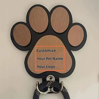 Personalized Dog Leash Holder Wooden Paw Print Wall Hook
