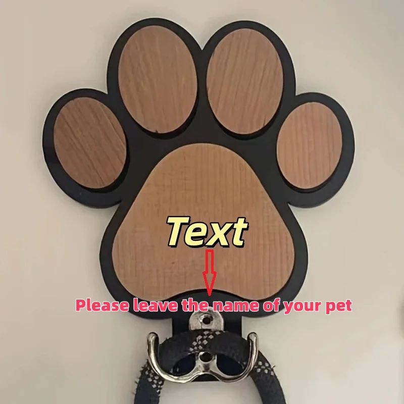Personalized Dog Leash Holder Wooden Paw Print Wall Hook