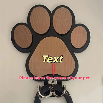 Personalized Dog Leash Holder Wooden Paw Print Wall Hook