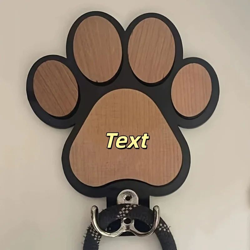 Personalized Dog Leash Holder Wooden Paw Print Wall Hook