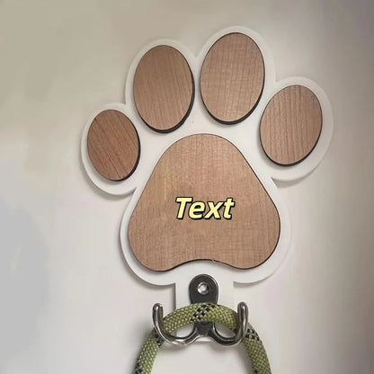 Personalized Dog Leash Holder Wooden Paw Print Wall Hook