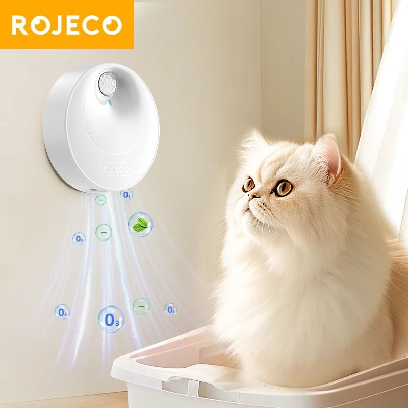 ROJECO Smart Cat Odor Purifier Automatic Litter Box Deodorizer with 4000mAh Battery