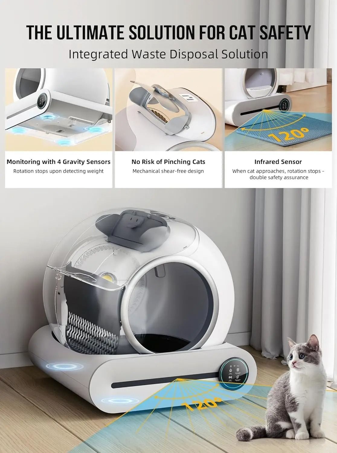 Tonepie 65L Automatic Smart Cat Litter Box Self Cleaning Fully Enclosed Cat Toilet