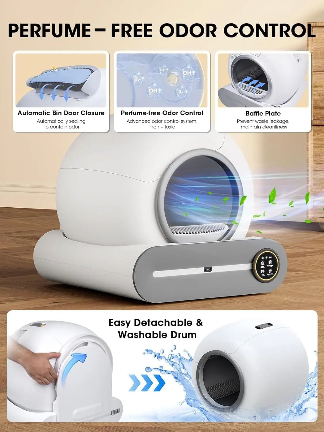 Tonepie 65L Automatic Smart Cat Litter Box Self Cleaning Fully Enclosed Cat Toilet