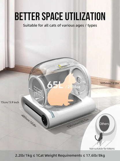 Tonepie 65L Automatic Smart Cat Litter Box Self Cleaning Fully Enclosed Cat Toilet