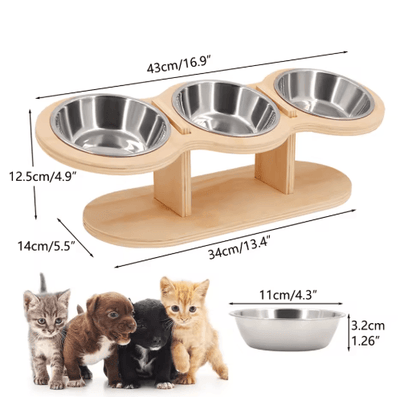 Elevated Wooden Cat Bowls – Raised Feeder Stand with Stainless Steel Bowls for Cats & Puppies