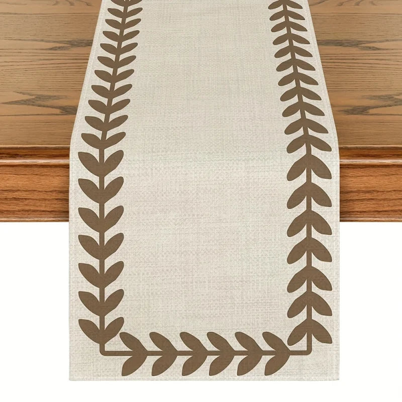 Brown Willow Leaf Table Runner Heat Resistant & Machine Washable Home Decor