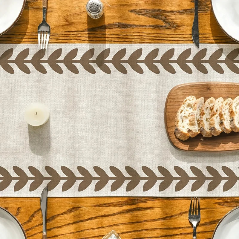 Brown Willow Leaf Table Runner Heat Resistant & Machine Washable Home Decor