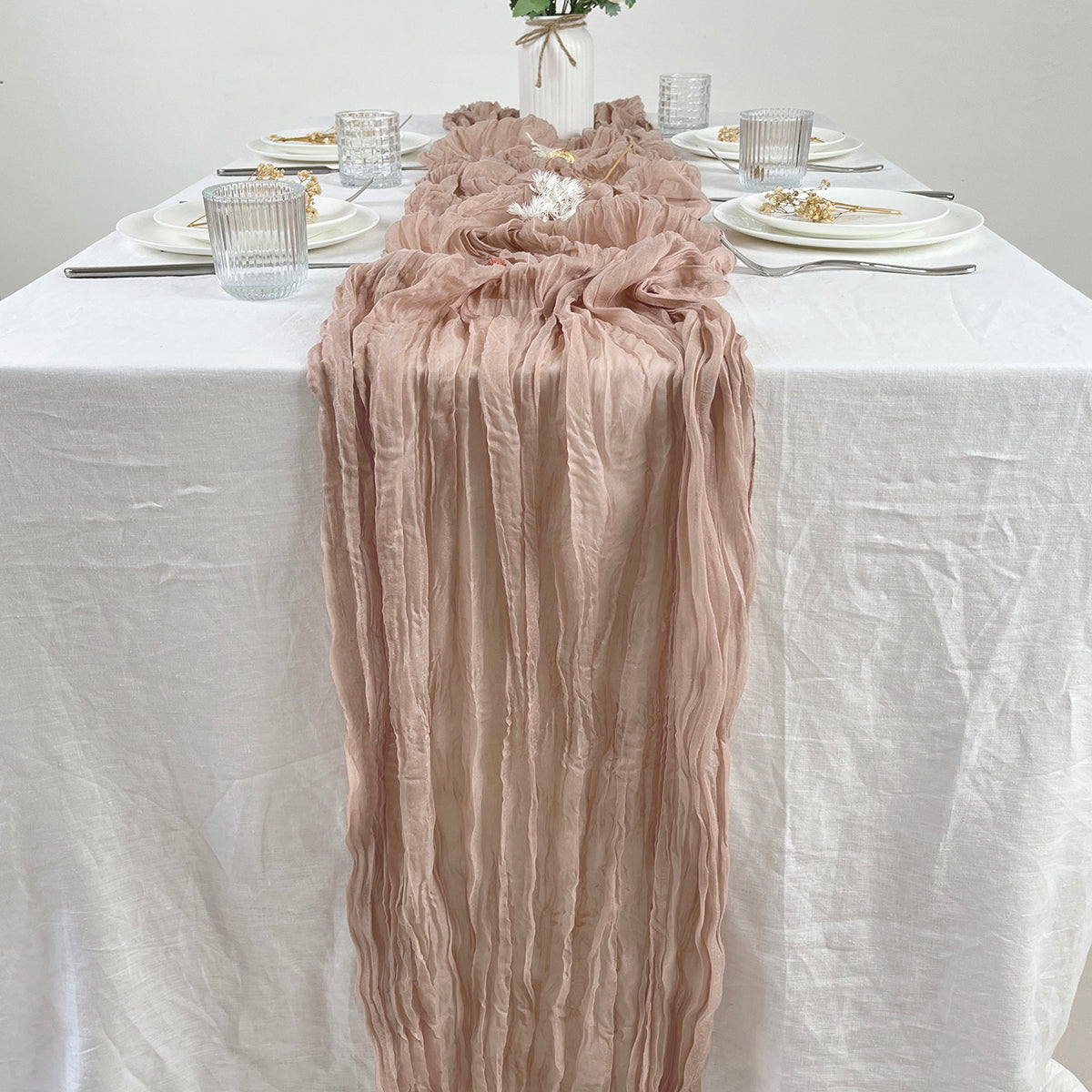 Elegant Pink Gauze Table Runner for Weddings & Parties Cheesecloth Table Decor