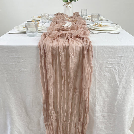 Elegant Pink Gauze Table Runner for Weddings & Parties Cheesecloth Table Decor