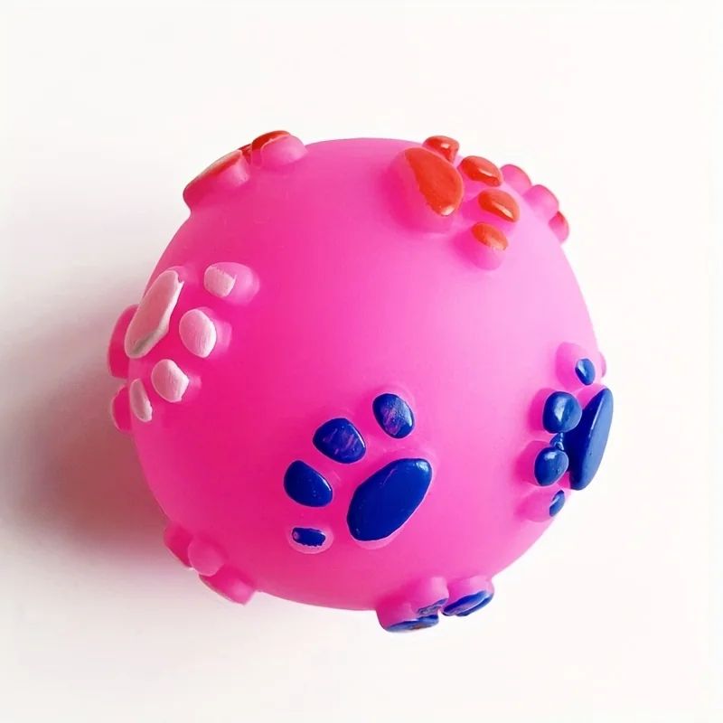 Paw Print Squeaky Rubber Dog Toy Ball