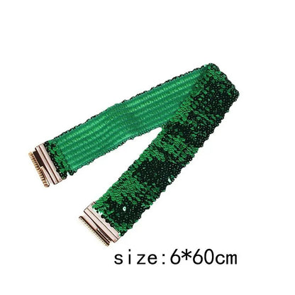 Gold Buckle Stretch Sequin Waist Belt for Women – Wide Elastic Sparkly Corset Waistband
