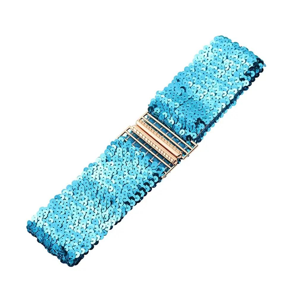 Gold Buckle Stretch Sequin Waist Belt for Women – Wide Elastic Sparkly Corset Waistband