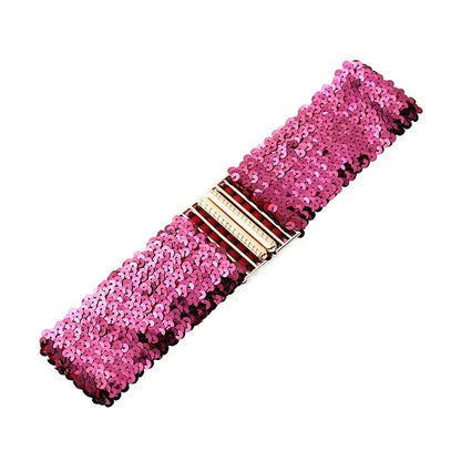 Gold Buckle Stretch Sequin Waist Belt for Women – Wide Elastic Sparkly Corset Waistband