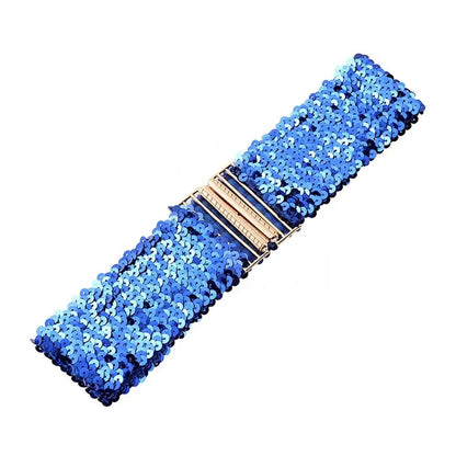 Gold Buckle Stretch Sequin Waist Belt for Women – Wide Elastic Sparkly Corset Waistband