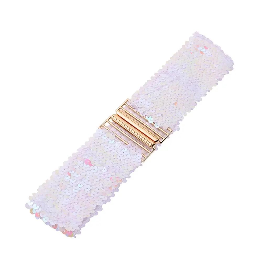 Gold Buckle Stretch Sequin Waist Belt for Women – Wide Elastic Sparkly Corset Waistband